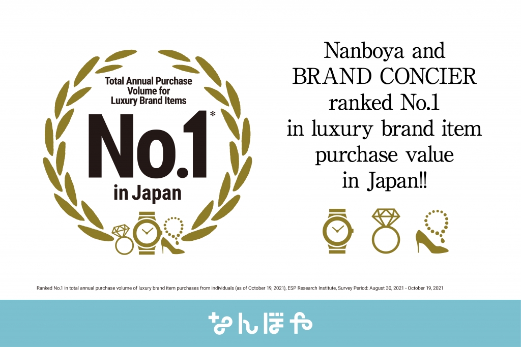 Valuence Japan Nanboya, BRAND CONCIER Recognizes as No.1 in Five Categories in Japan, Including for Overall Purchase Volume, for Luxury Brand Goods and Other Items!